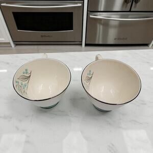 Sevron Blue Lace Footed Tea Coffee Cups Silver Trim 1950's Set of 2 Mid Century